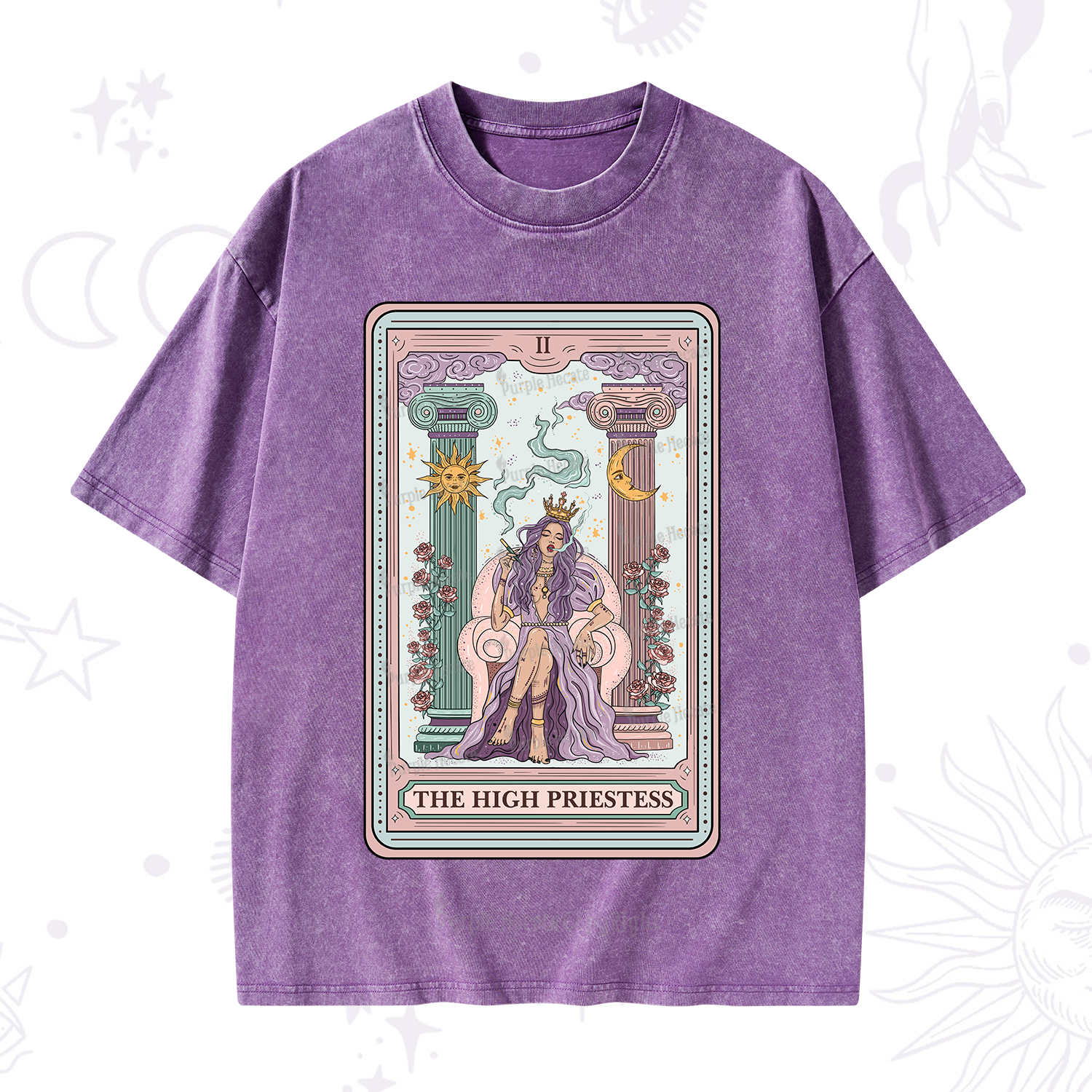 Purplehecate The High Priestess Tarot Card Washed T-Shirt