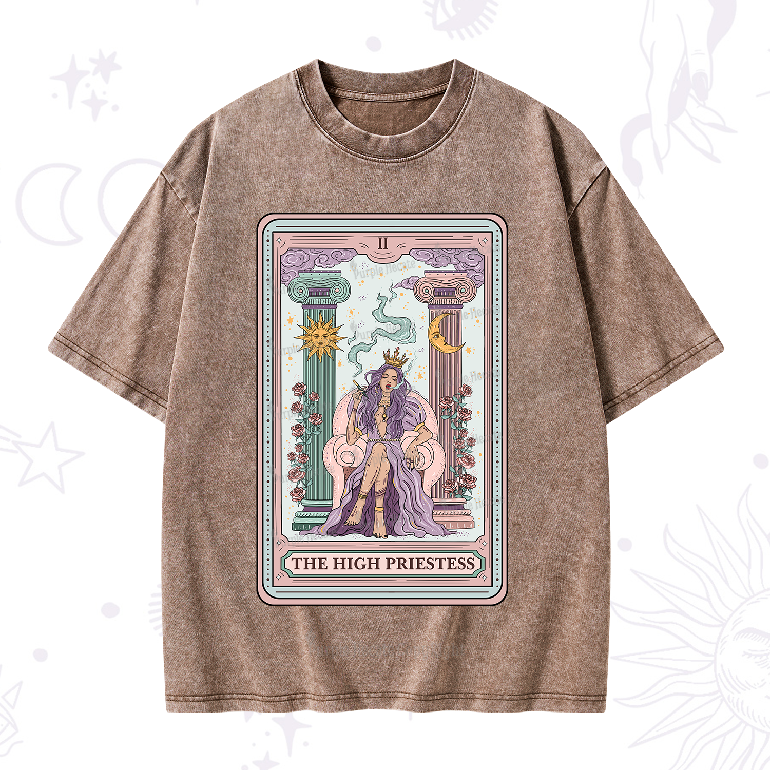 Purplehecate The High Priestess Tarot Card Washed T-Shirt