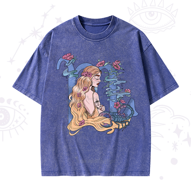 Purplehecate Scorpio In Astrology Zodiac Washed T-Shirt