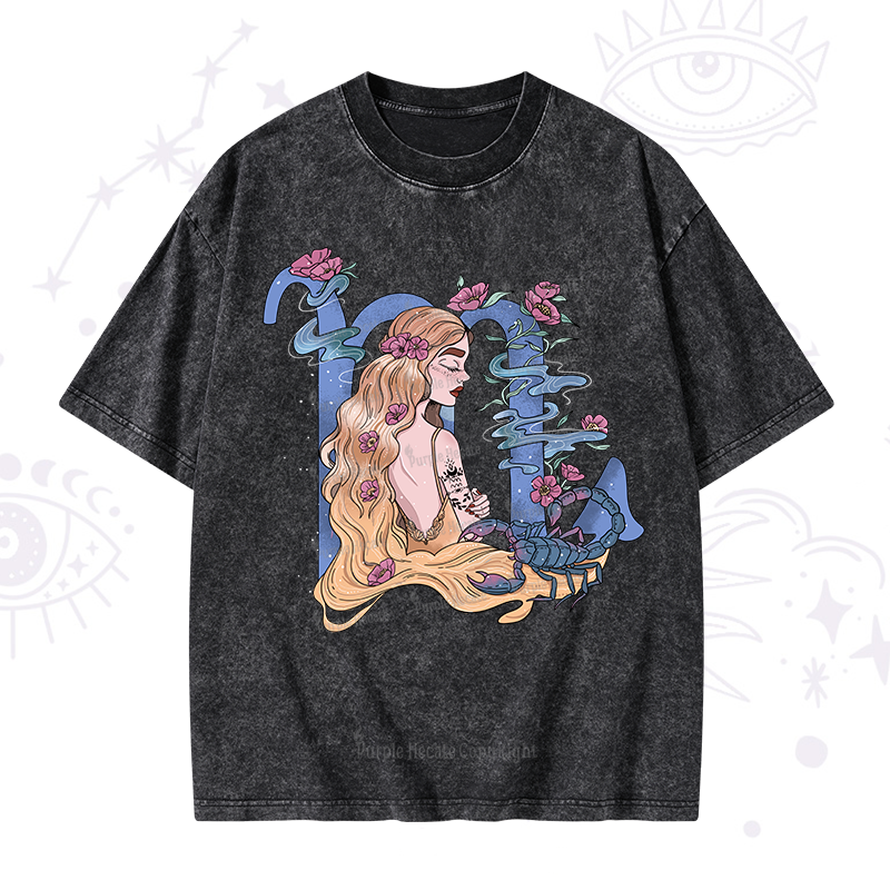 Purplehecate Scorpio In Astrology Zodiac Washed T-Shirt