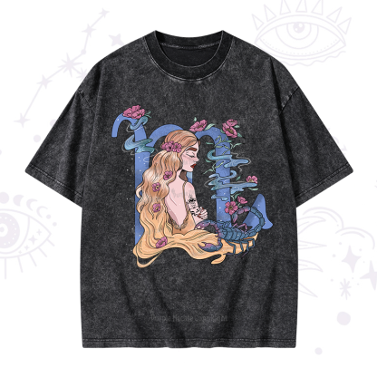 Purplehecate Scorpio In Astrology Zodiac Washed T-Shirt