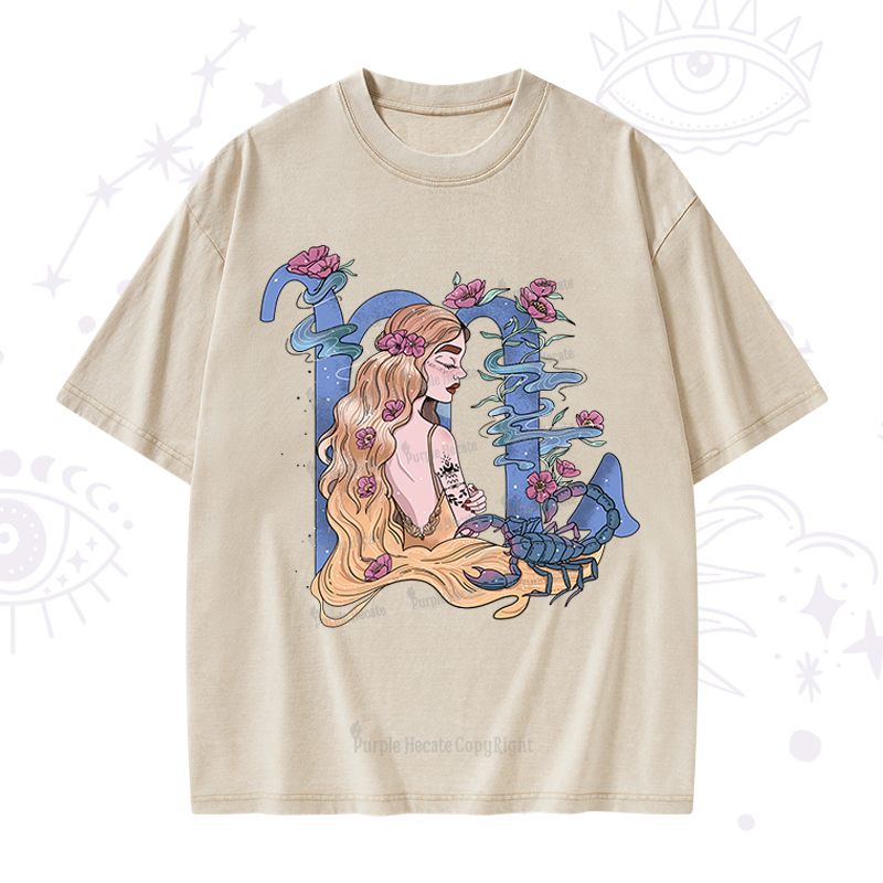 Purplehecate Scorpio In Astrology Zodiac Washed T-Shirt