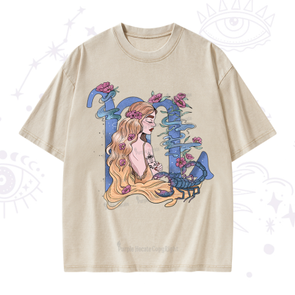 Purplehecate Scorpio In Astrology Zodiac Washed T-Shirt