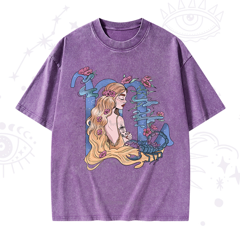 Purplehecate Scorpio In Astrology Zodiac Washed T-Shirt