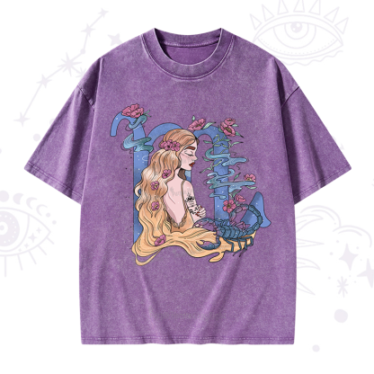 Purplehecate Scorpio In Astrology Zodiac Washed T-Shirt