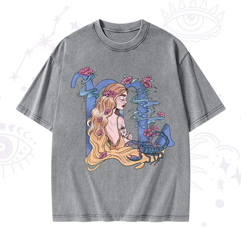 Purplehecate Scorpio In Astrology Zodiac Washed T-Shirt