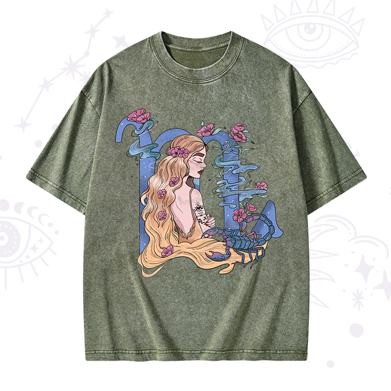 Purplehecate Scorpio In Astrology Zodiac Washed T-Shirt