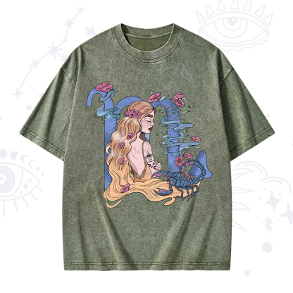 Purplehecate Scorpio In Astrology Zodiac Washed T-Shirt