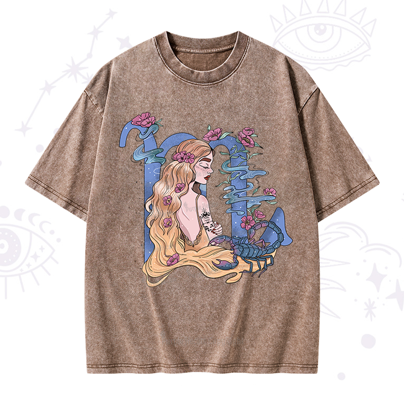 Purplehecate Scorpio In Astrology Zodiac Washed T-Shirt