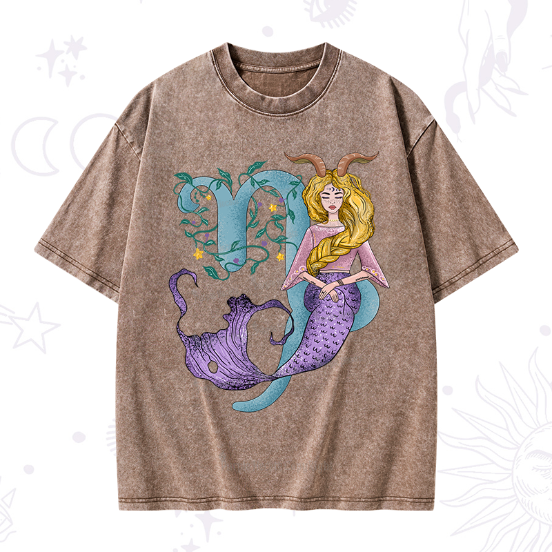 Purplehecate Capricorn In Astrology Zodiac Washed T-Shirt