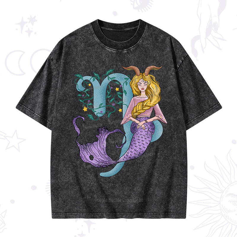Purplehecate Capricorn In Astrology Zodiac Washed T-Shirt