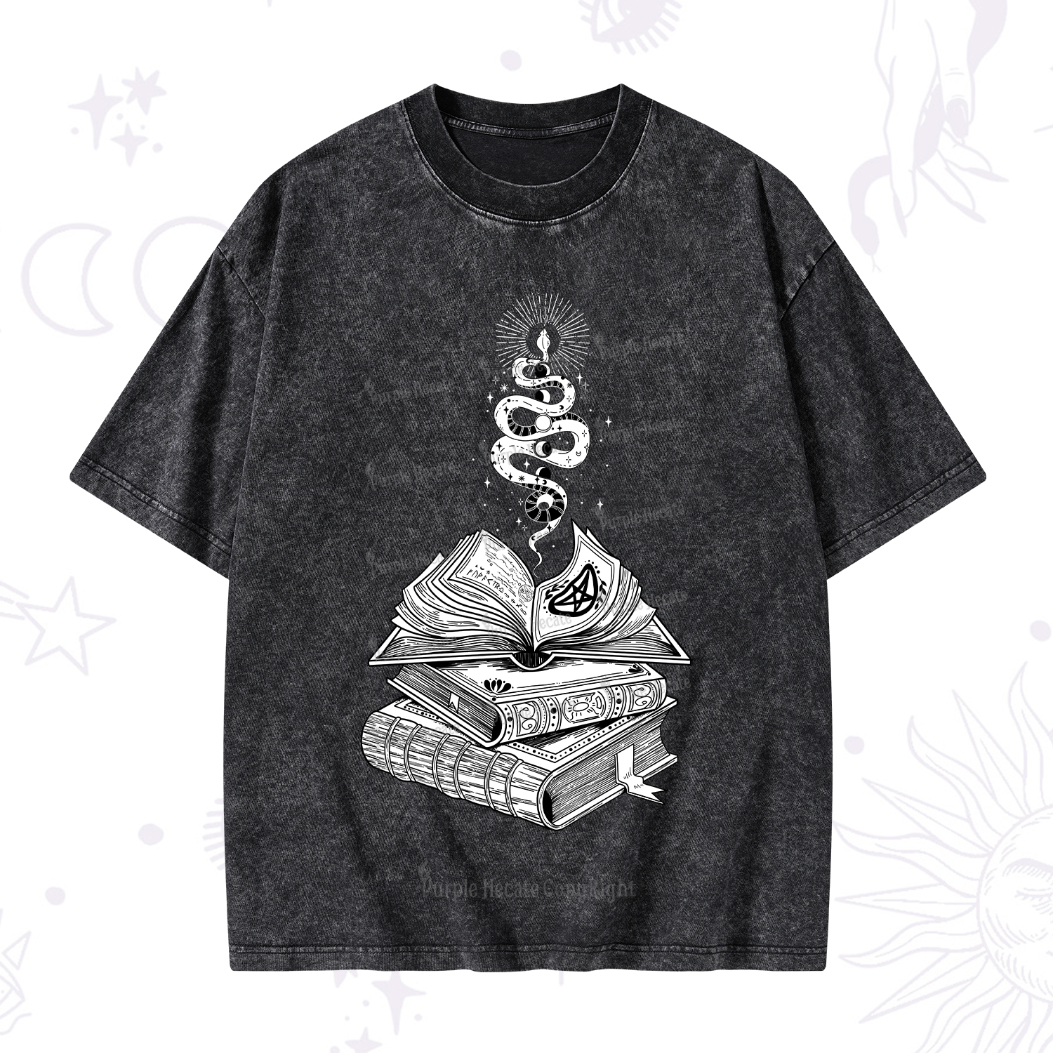 Purplehecate Spellbook And Guardian Serpent Washed T-Shirt