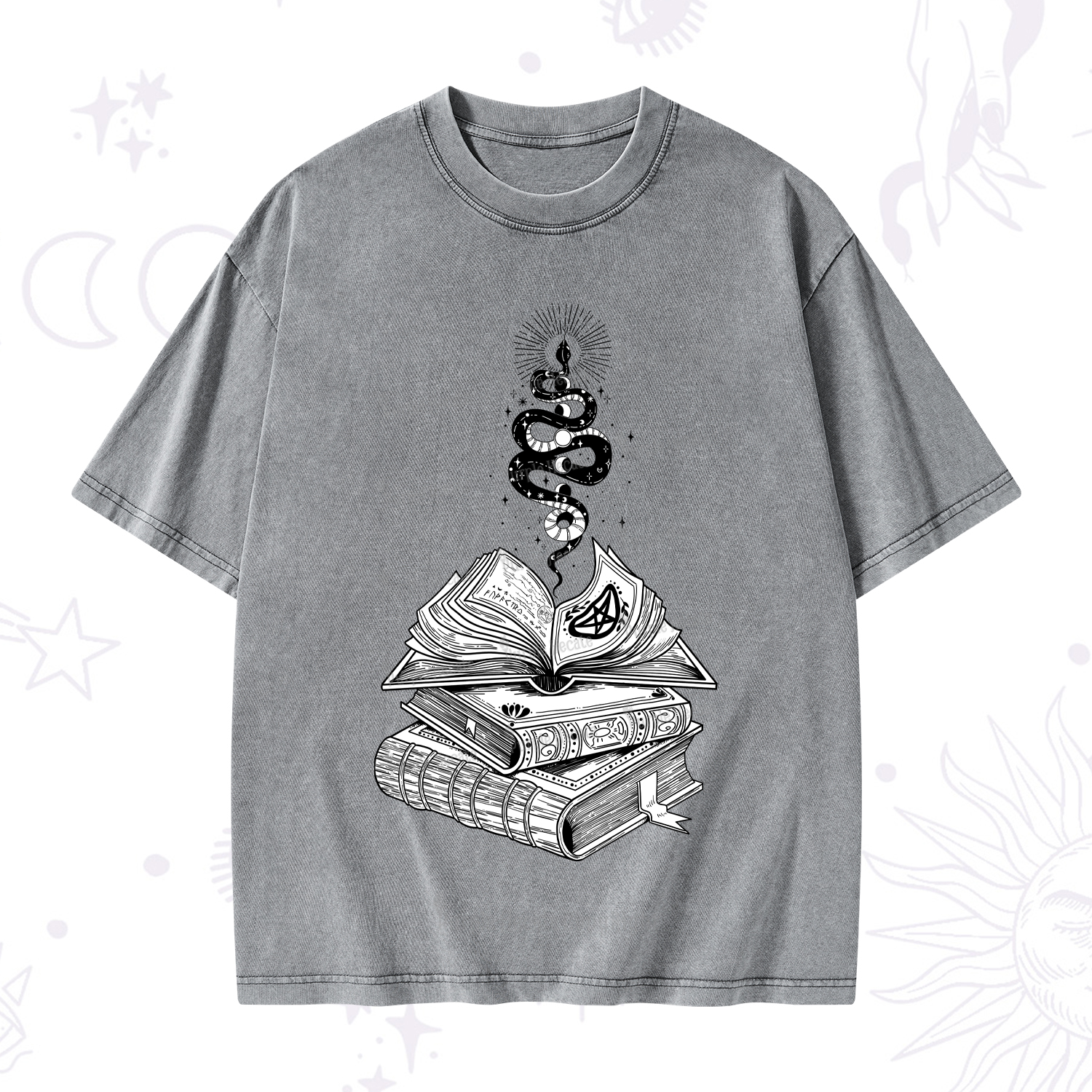 Purplehecate Spellbook And Guardian Serpent Washed T-Shirt