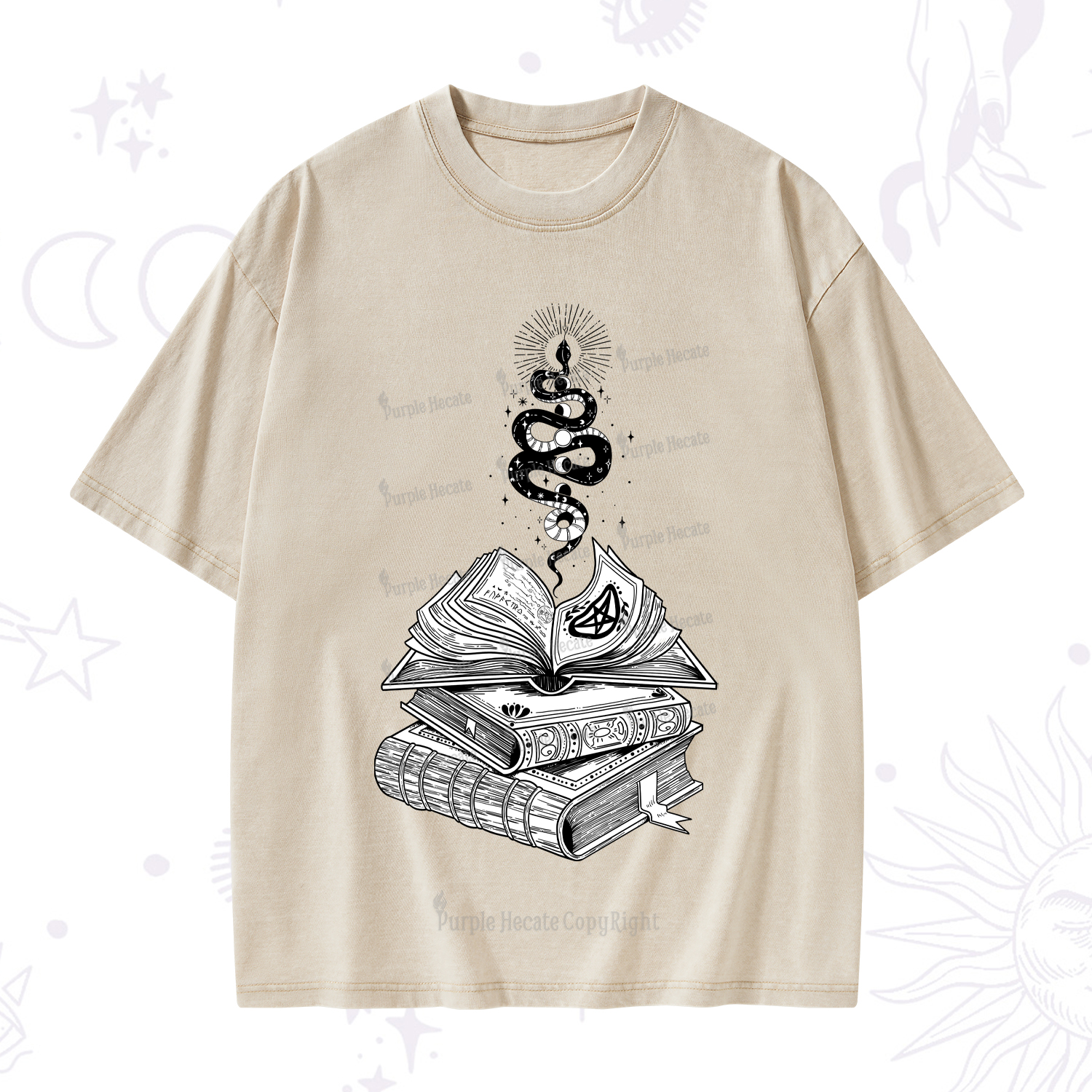 Purplehecate Spellbook And Guardian Serpent Washed T-Shirt