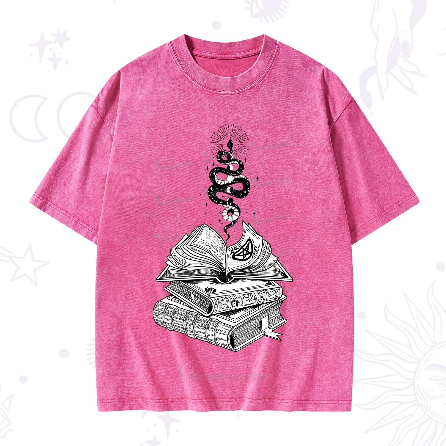 Purplehecate Spellbook And Guardian Serpent Washed T-Shirt