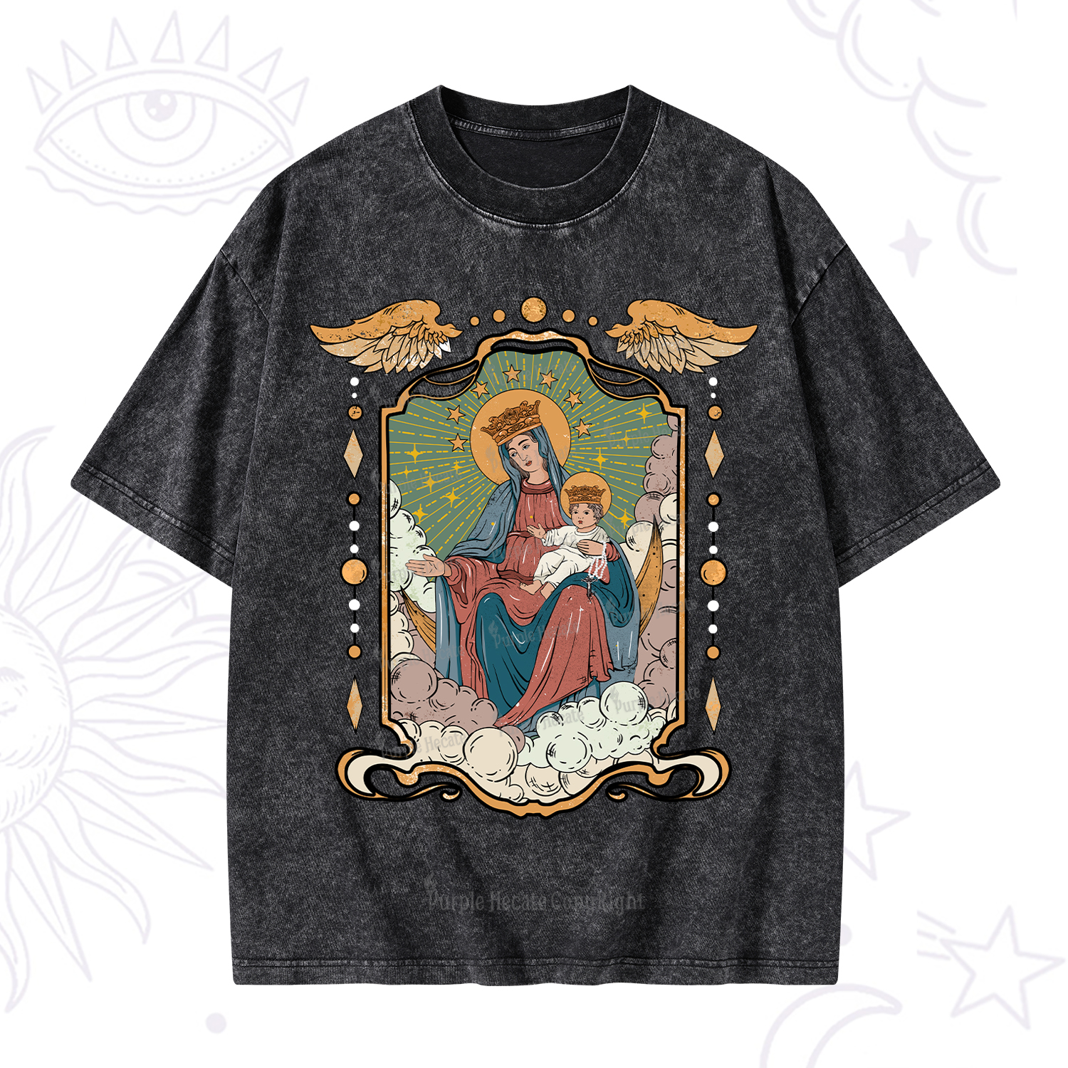Purplehecate The Lady Of the Rosary Washed T-Shirt