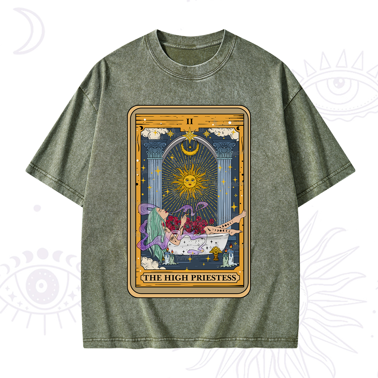 Purplehecate The High Priestess Tarot Card Washed T-Shirt
