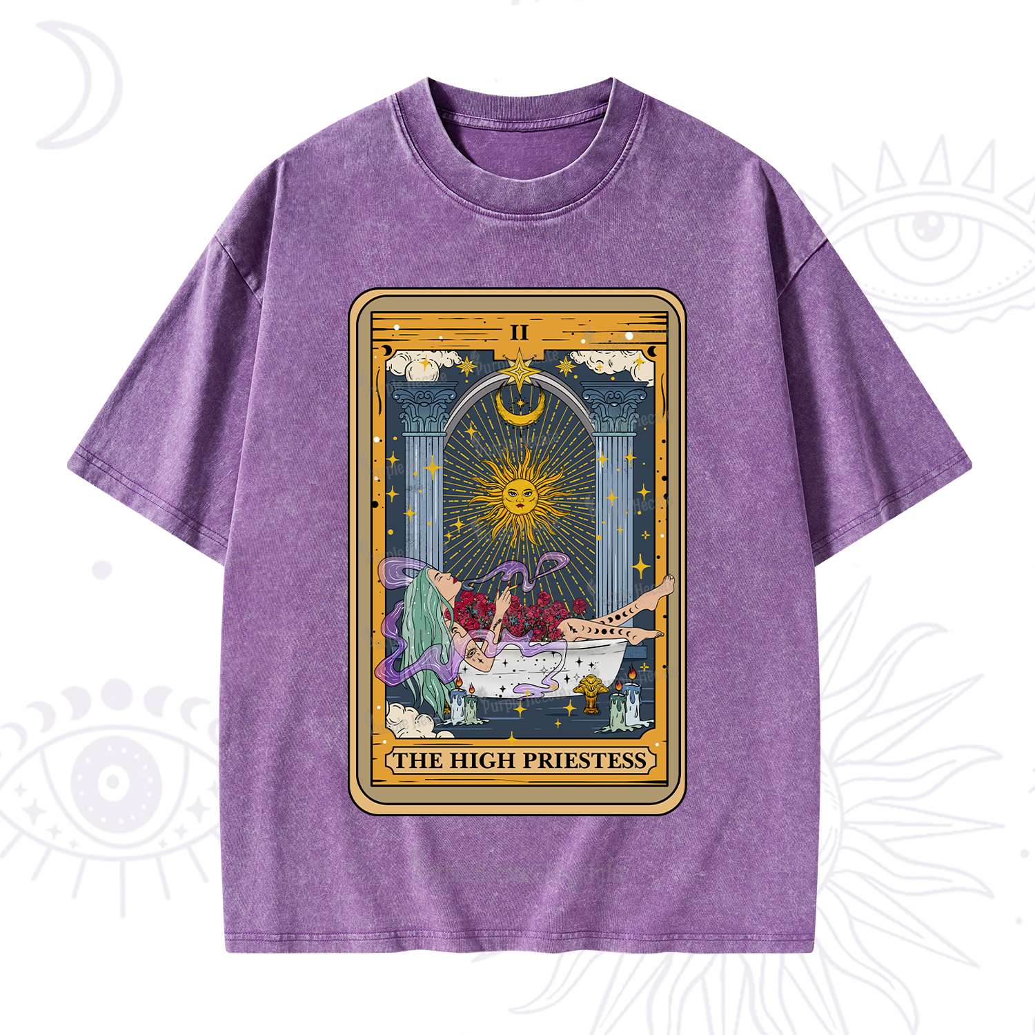 Purplehecate The High Priestess Tarot Card Washed T-Shirt
