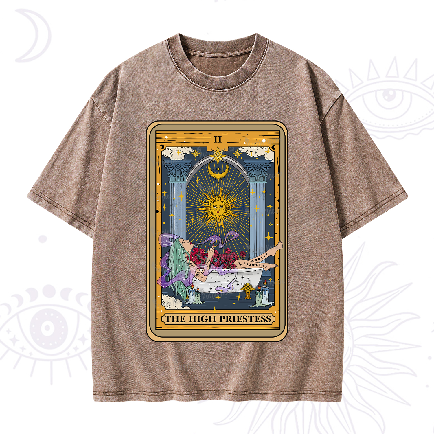 Purplehecate The High Priestess Tarot Card Washed T-Shirt