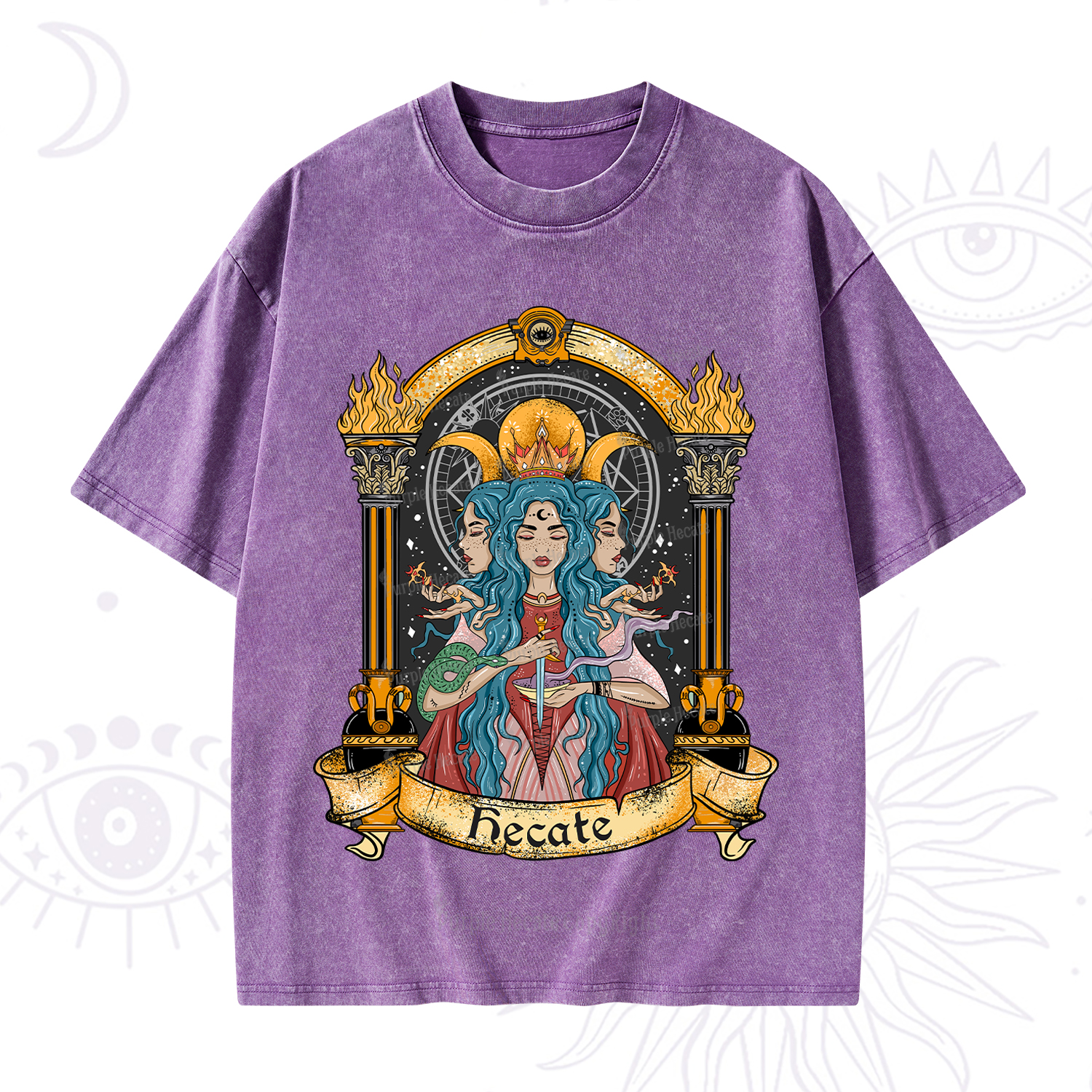 Purplehecate Triple Moon Goddess Hecate Washed T-Shirt