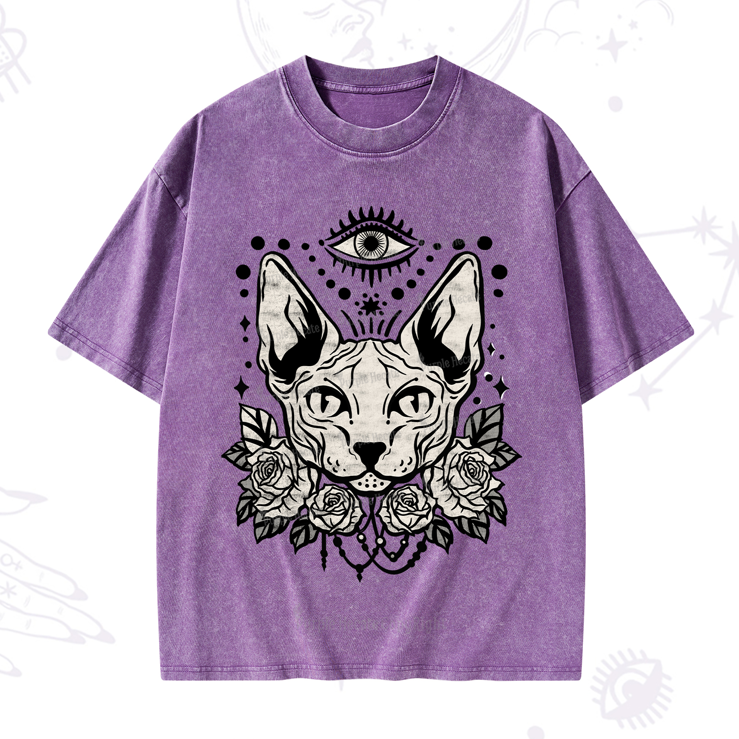 Purplehecate Mystical Cat Washed T-Shirt