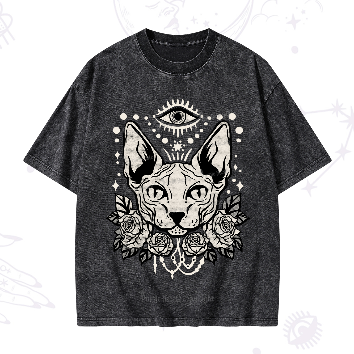 Purplehecate Mystical Cat Washed T-Shirt