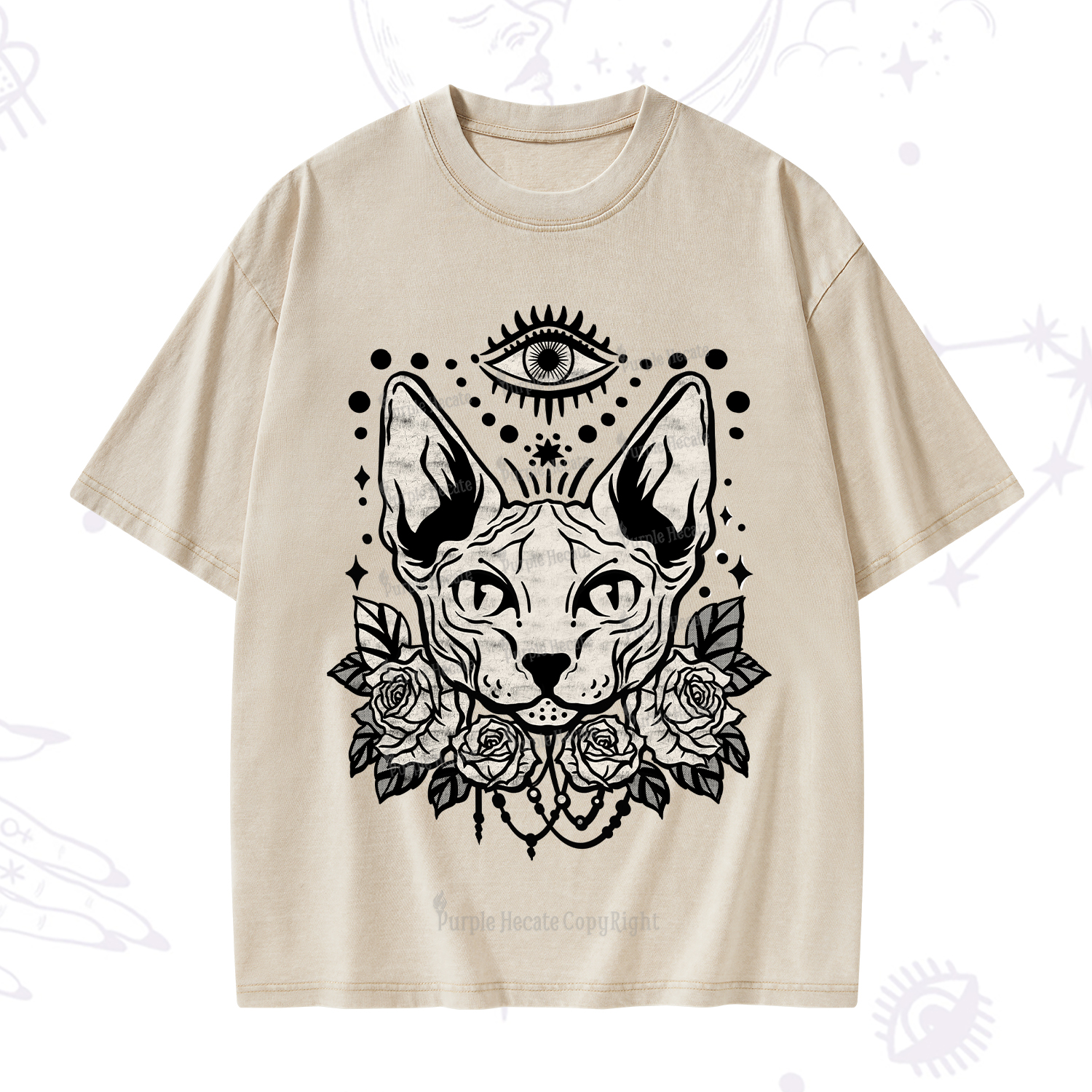 Purplehecate Mystical Cat Washed T-Shirt