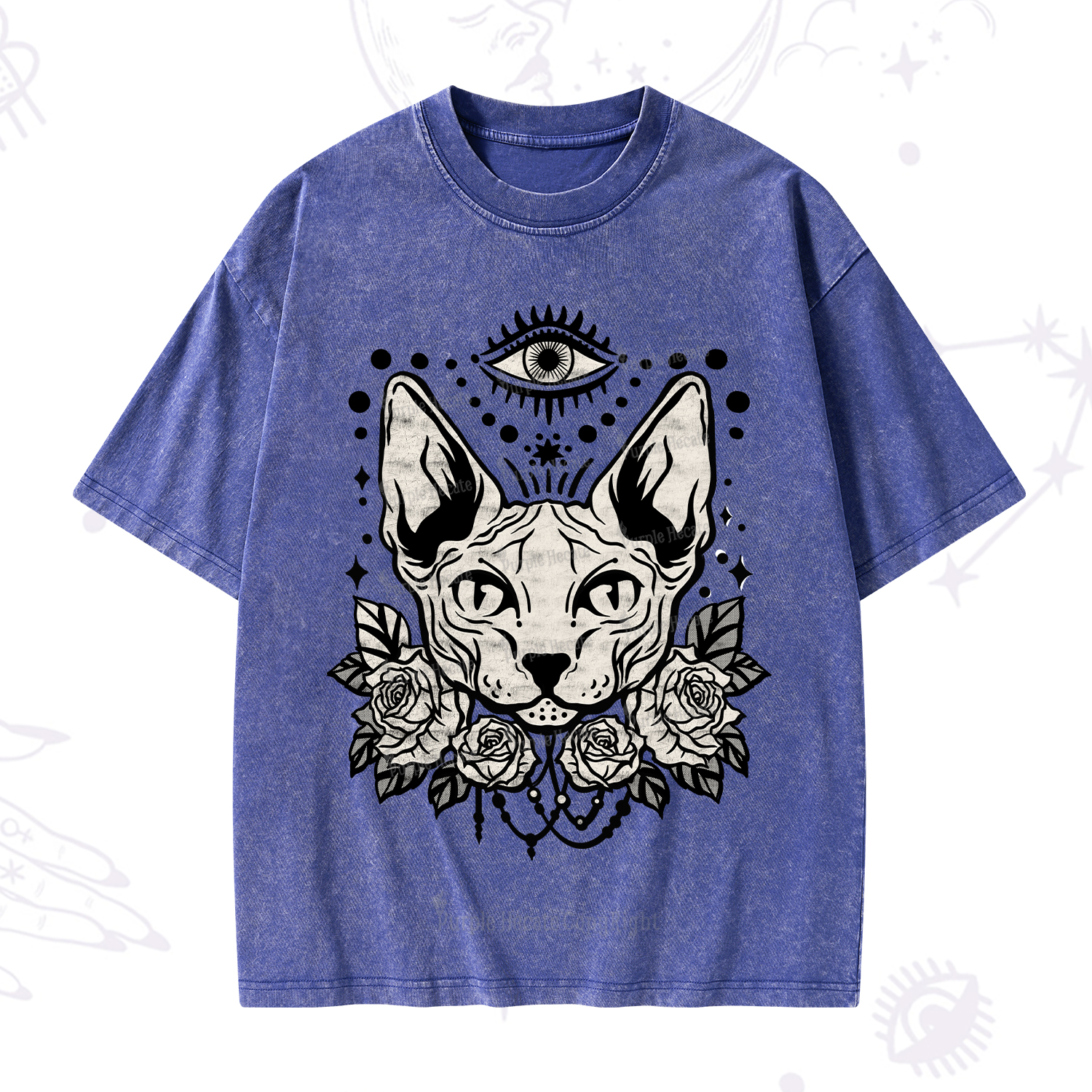 Purplehecate Mystical Cat Washed T-Shirt