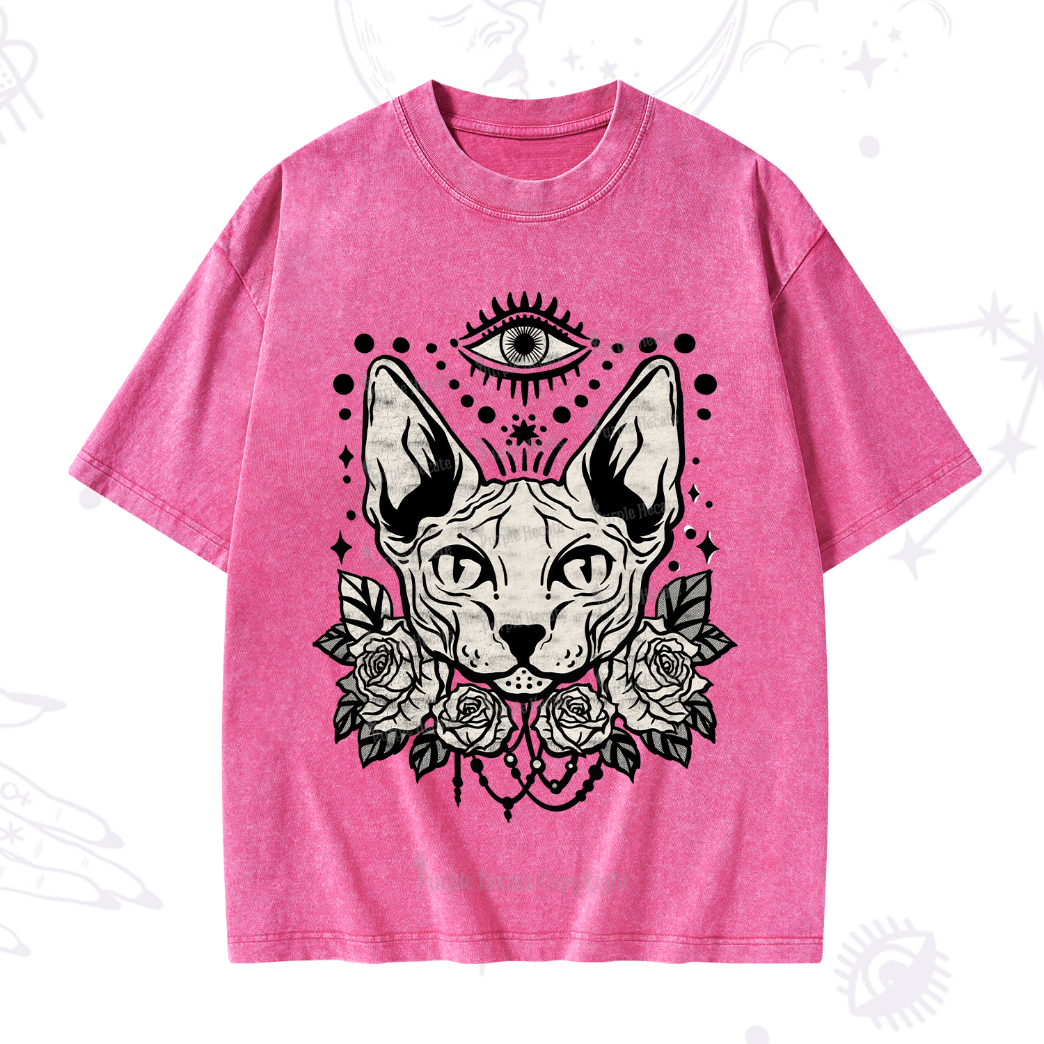 Purplehecate Mystical Cat Washed T-Shirt