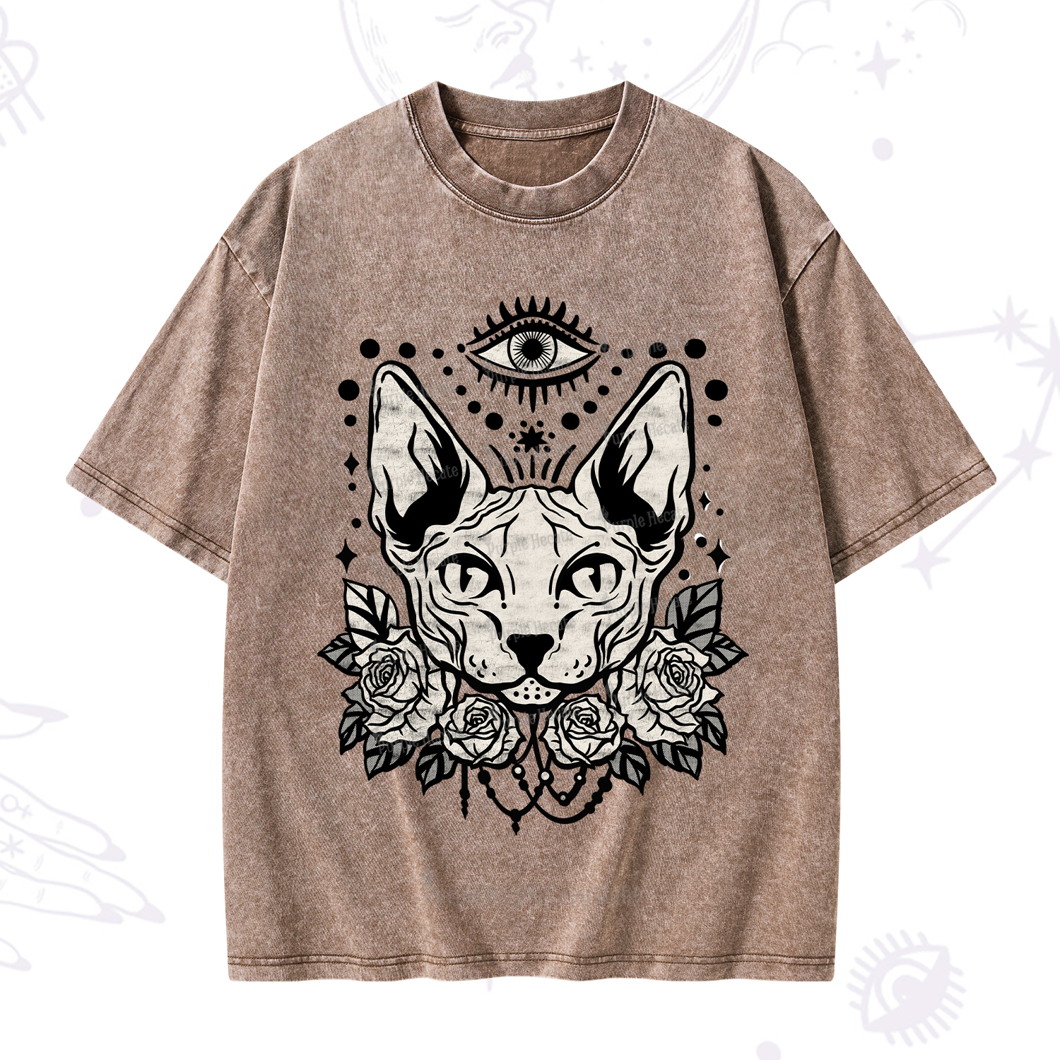 Purplehecate Mystical Cat Washed T-Shirt
