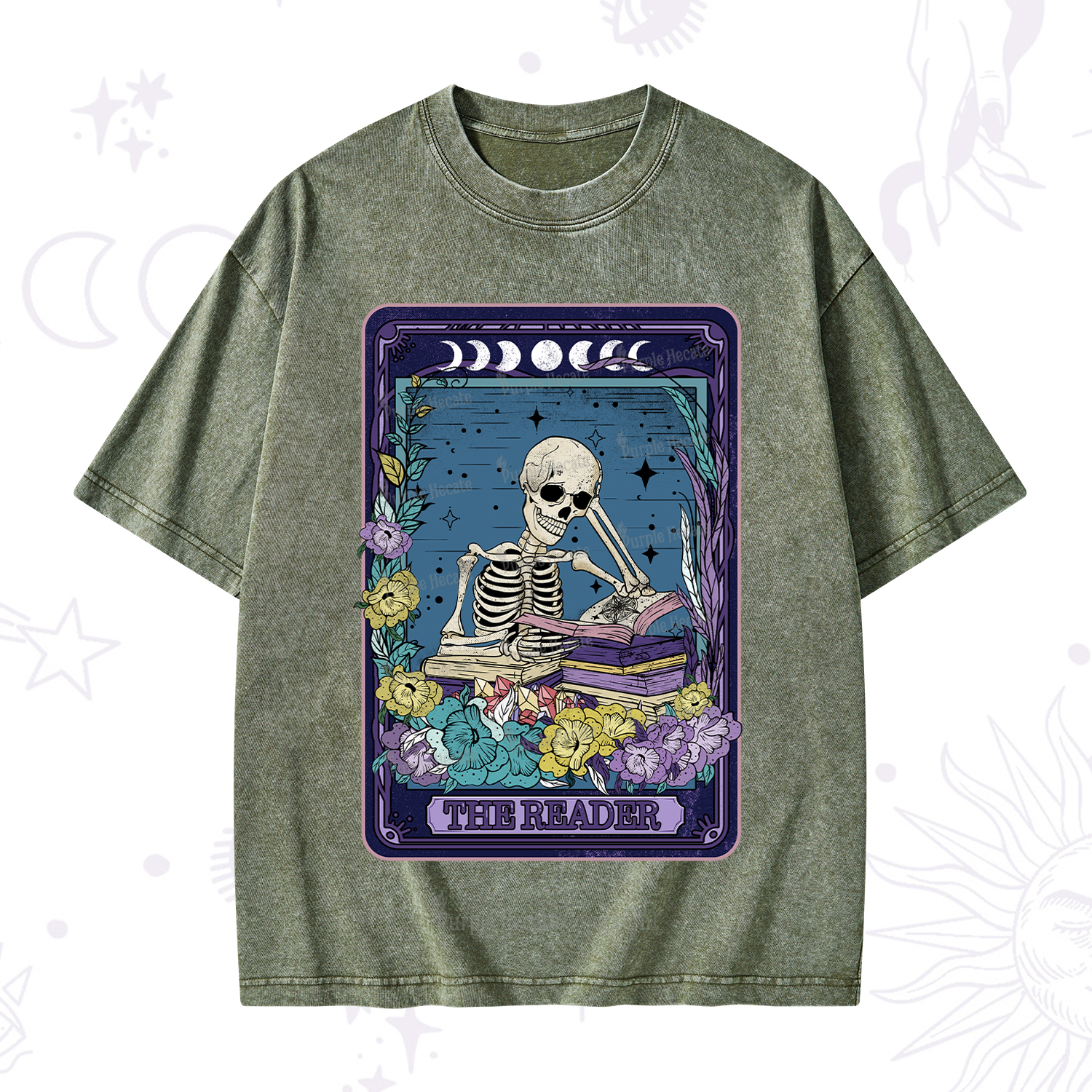 Purplehecate The Reader Tarot Card Washed T-Shirt