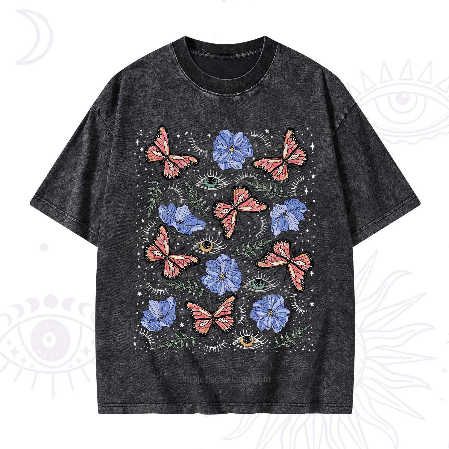 Purplehecate Butterfly Floral Washed T-Shirt