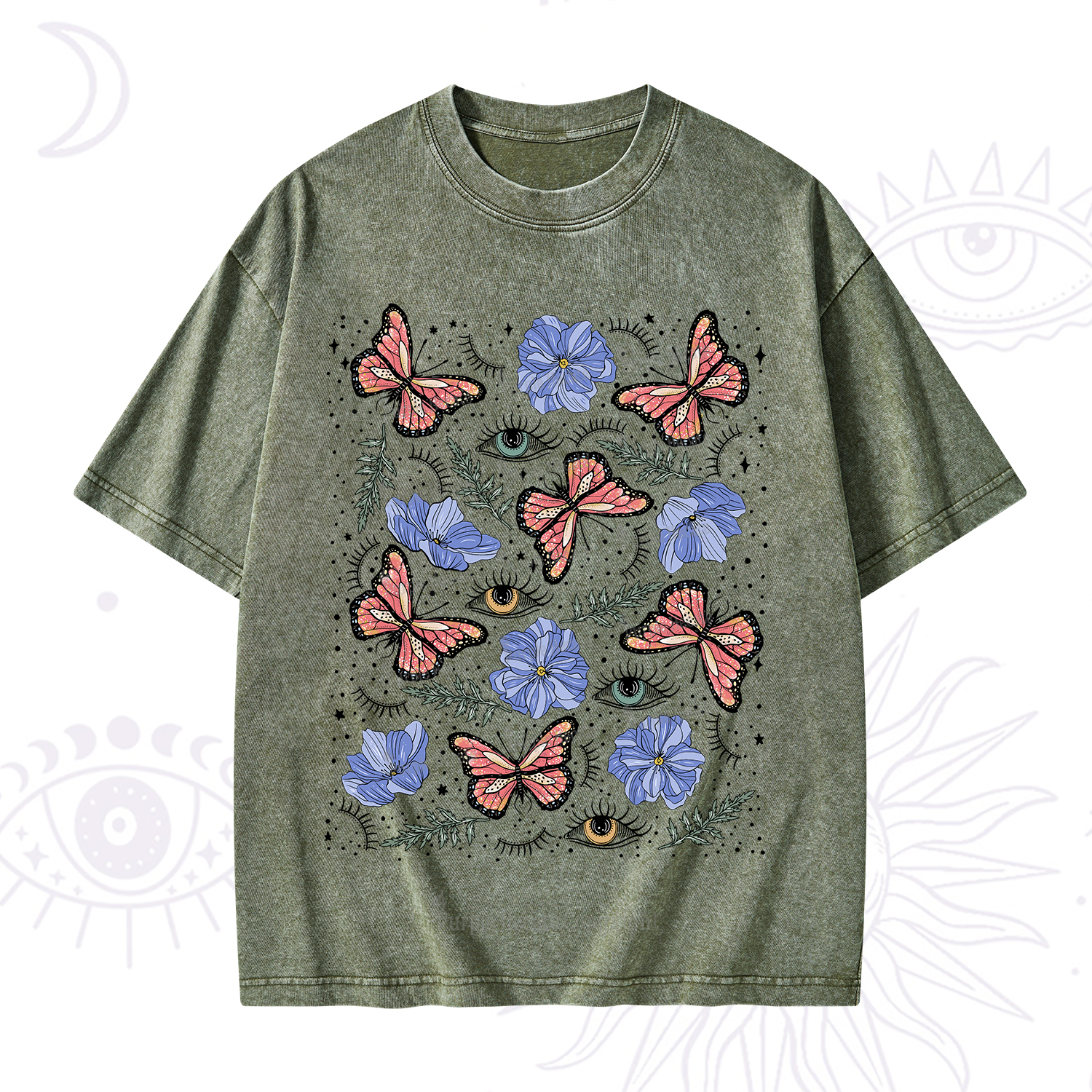 Purplehecate Butterfly Floral Washed T-Shirt