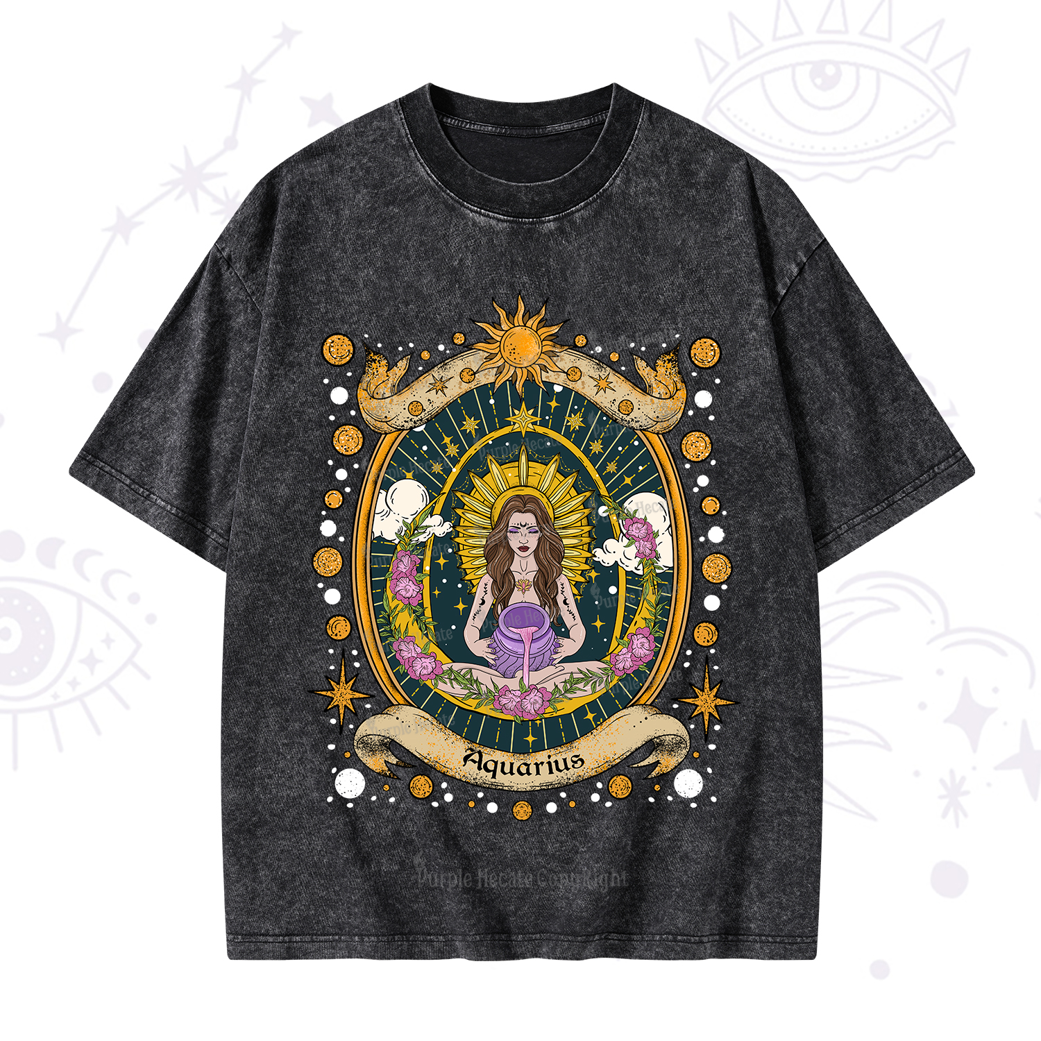 Purplehecate Aquarius Radiance Zodiac Washed T-Shirt