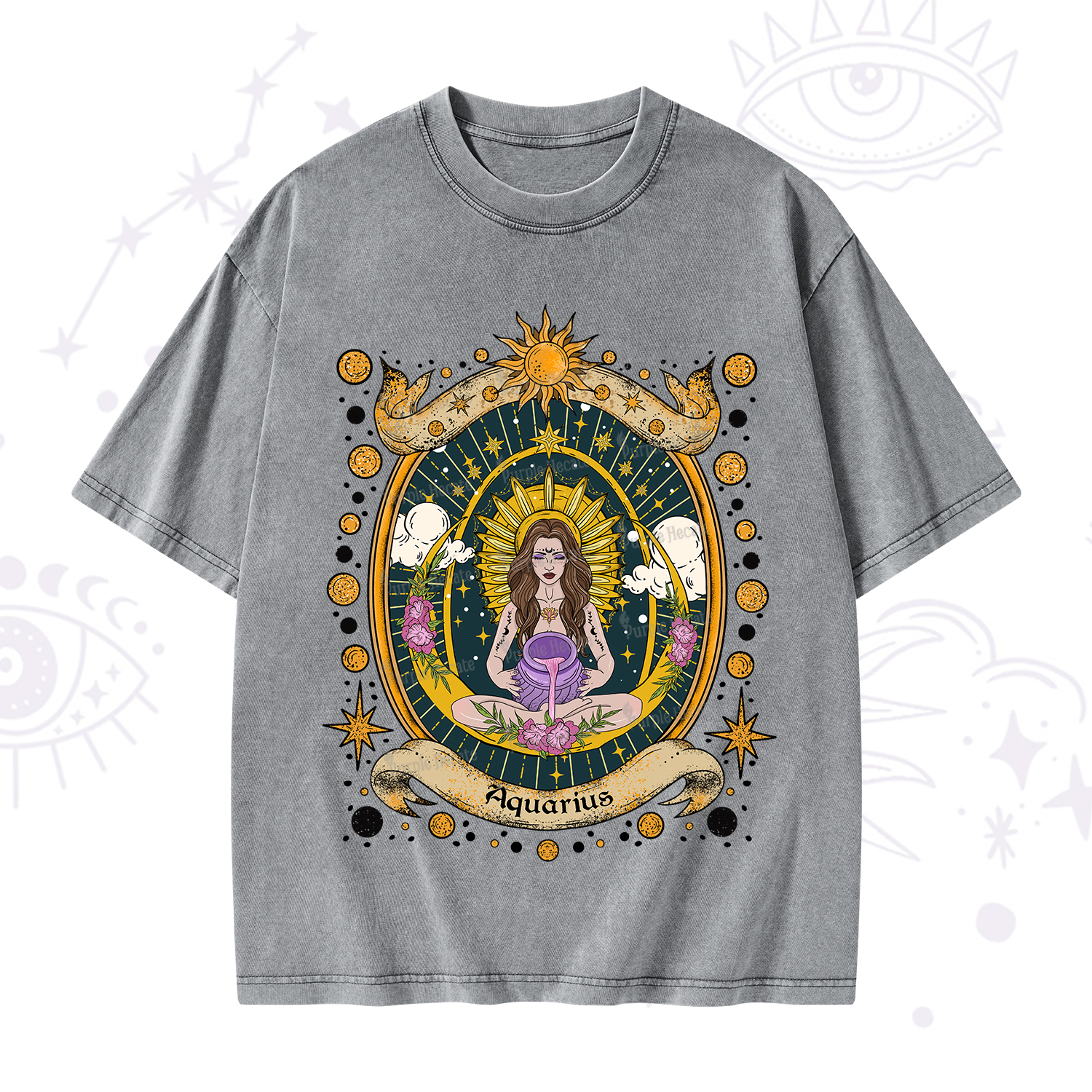 Purplehecate Aquarius Radiance Zodiac Washed T-Shirt