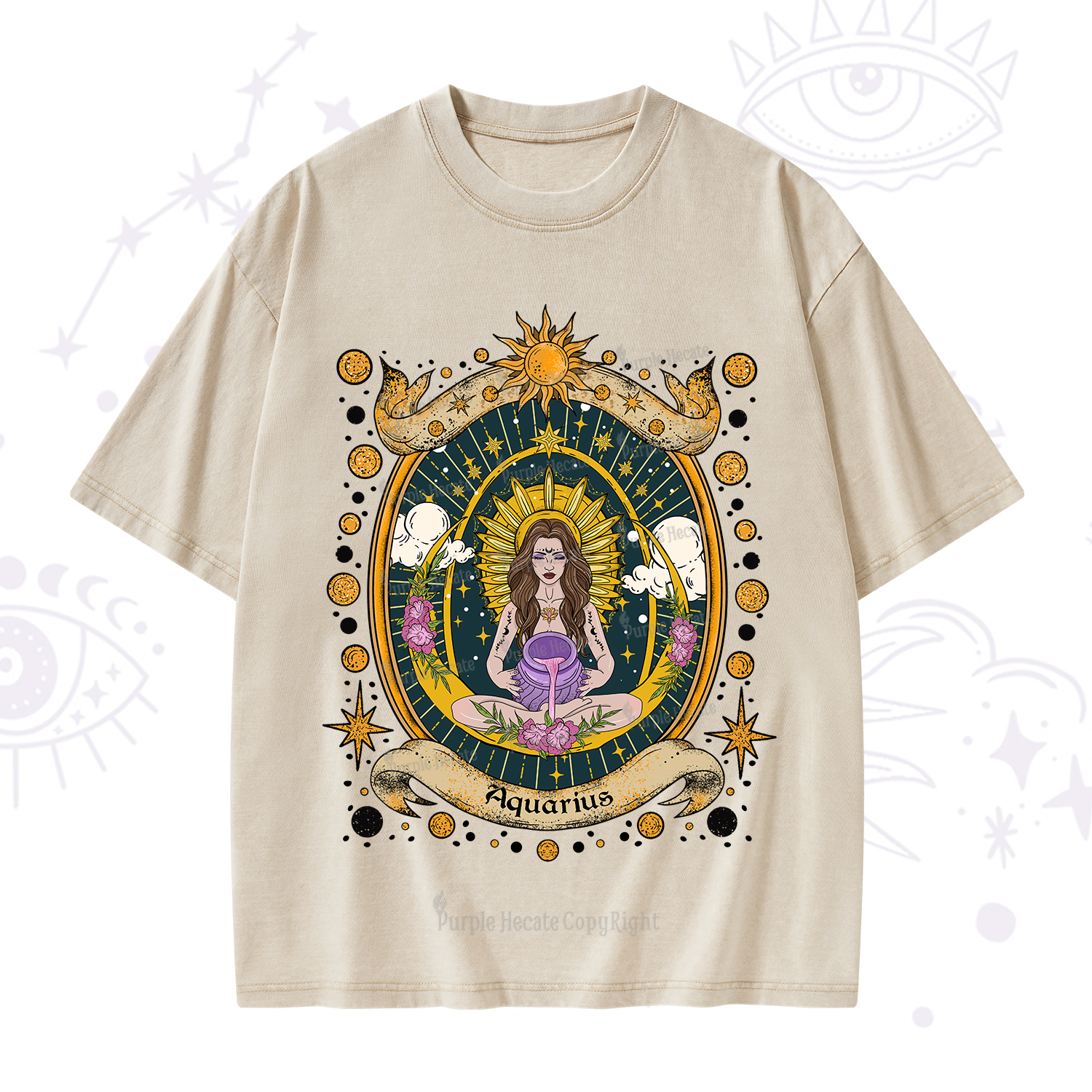 Purplehecate Aquarius Radiance Zodiac Washed T-Shirt