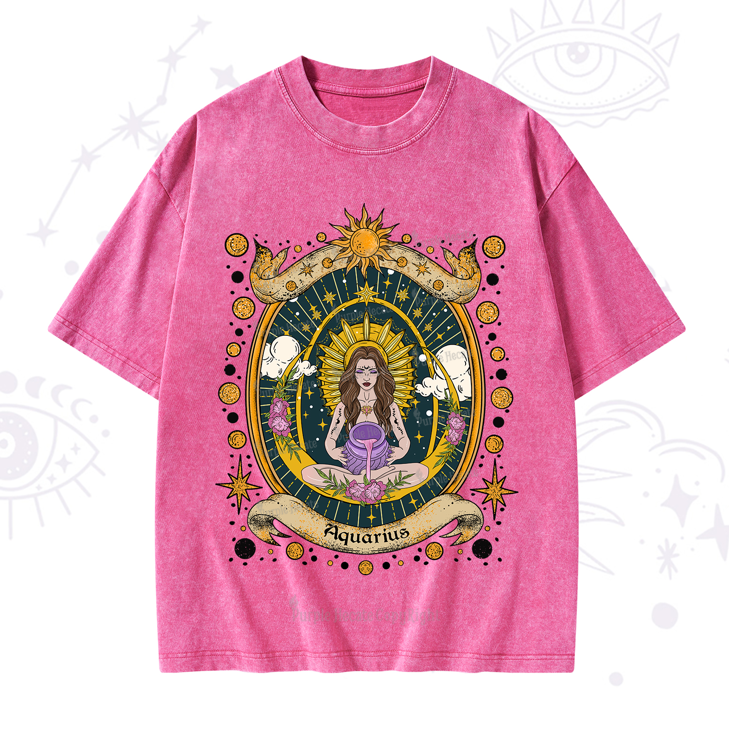 Purplehecate Aquarius Radiance Zodiac Washed T-Shirt