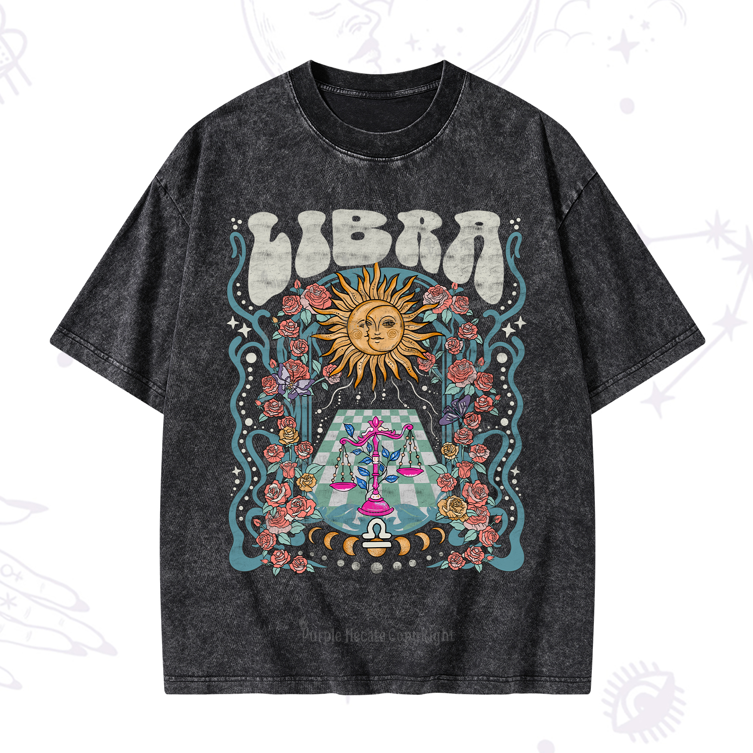 Purplehecate Libra Spirit Zodiac Washed T-Shirt