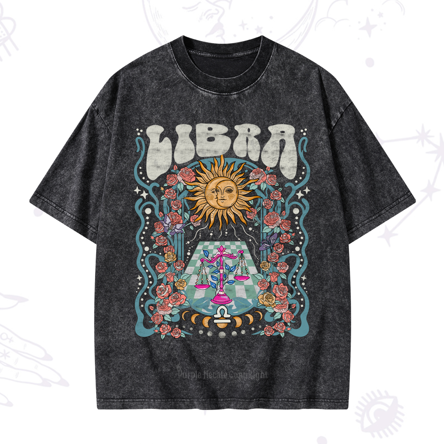 Purplehecate Libra Spirit Zodiac Washed T-Shirt