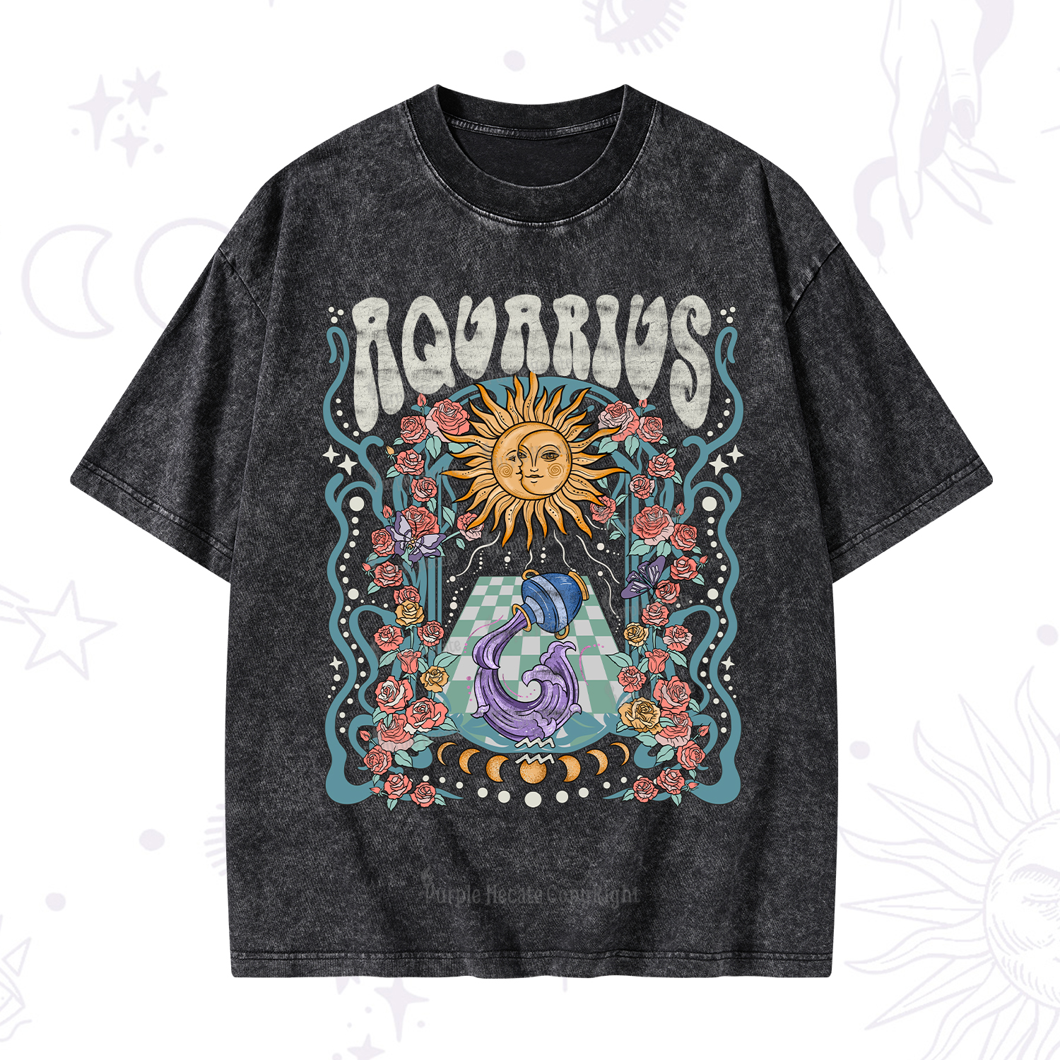 Purplehecate Aquarius Spirit Zodiac Washed T-Shirt