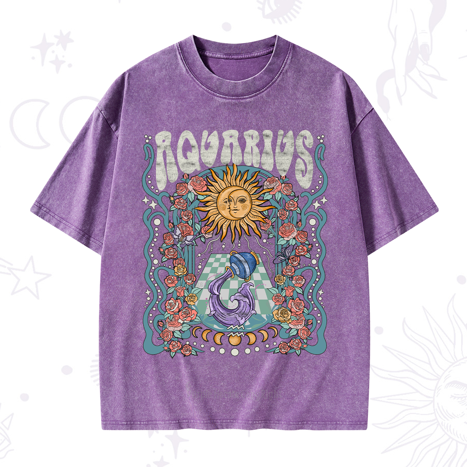 Purplehecate Aquarius Spirit Zodiac Washed T-Shirt