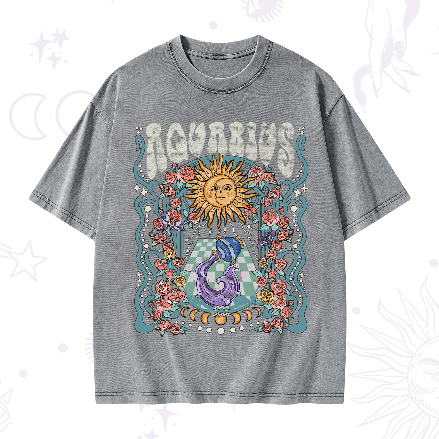 Purplehecate Aquarius Spirit Zodiac Washed T-Shirt