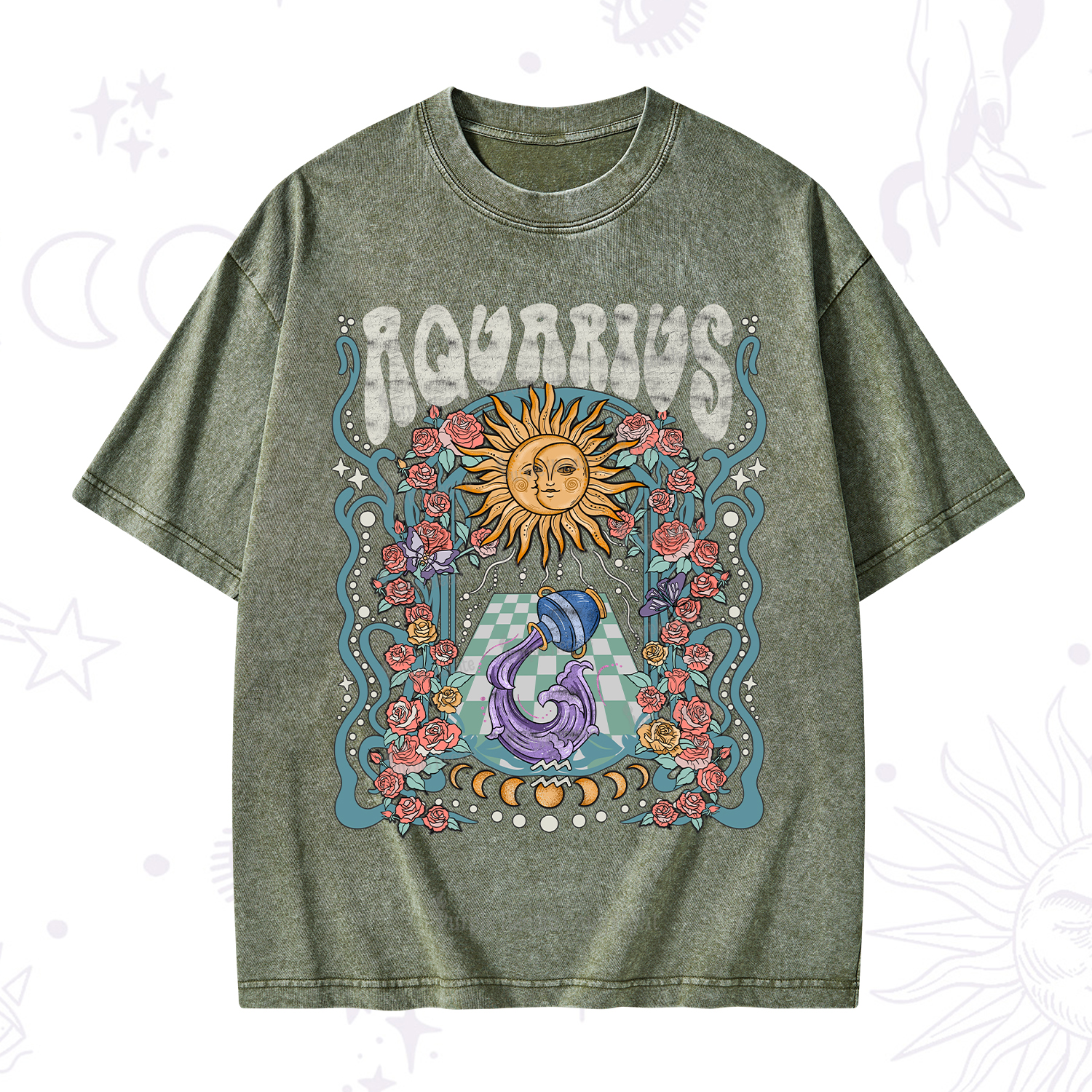 Purplehecate Aquarius Spirit Zodiac Washed T-Shirt