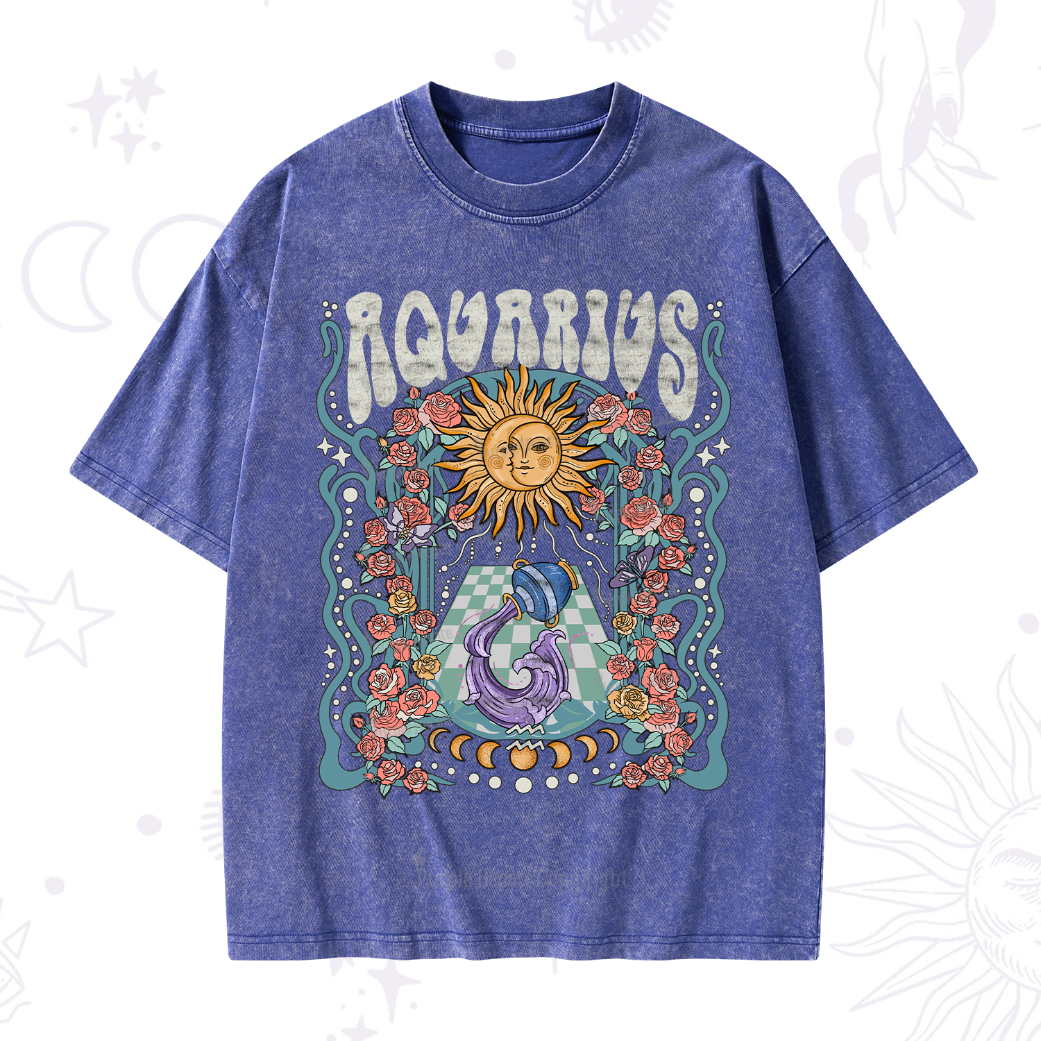 Purplehecate Aquarius Spirit Zodiac Washed T-Shirt