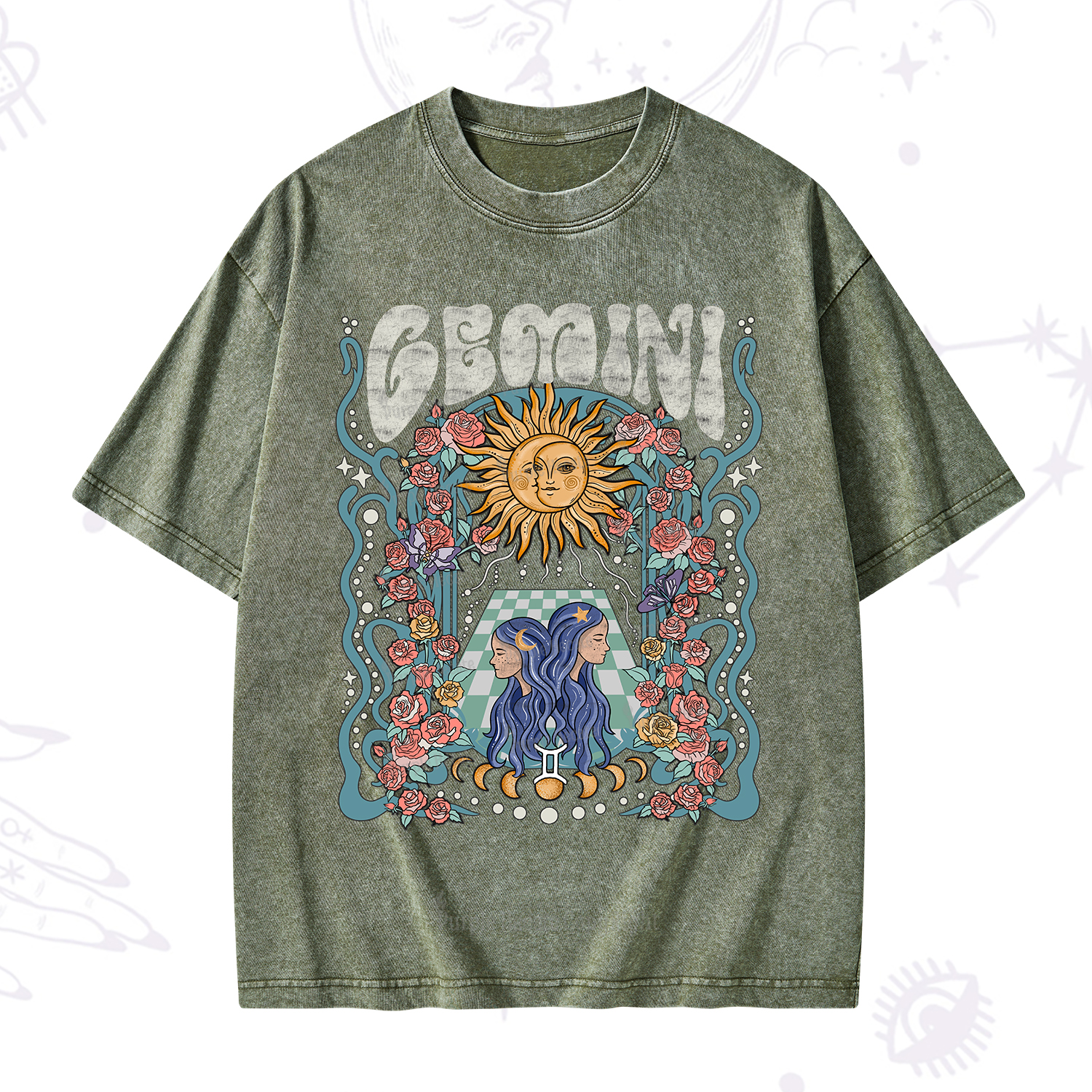 Purplehecate Gemini Spirit Zodiac Washed T-Shirt