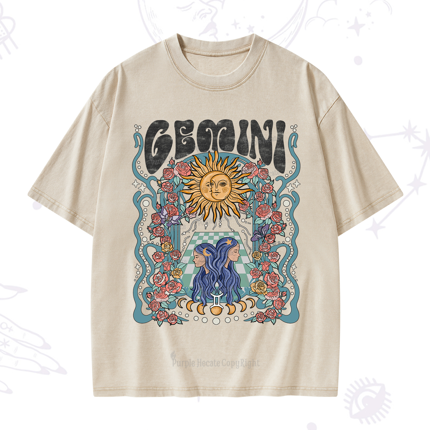 Purplehecate Gemini Spirit Zodiac Washed T-Shirt