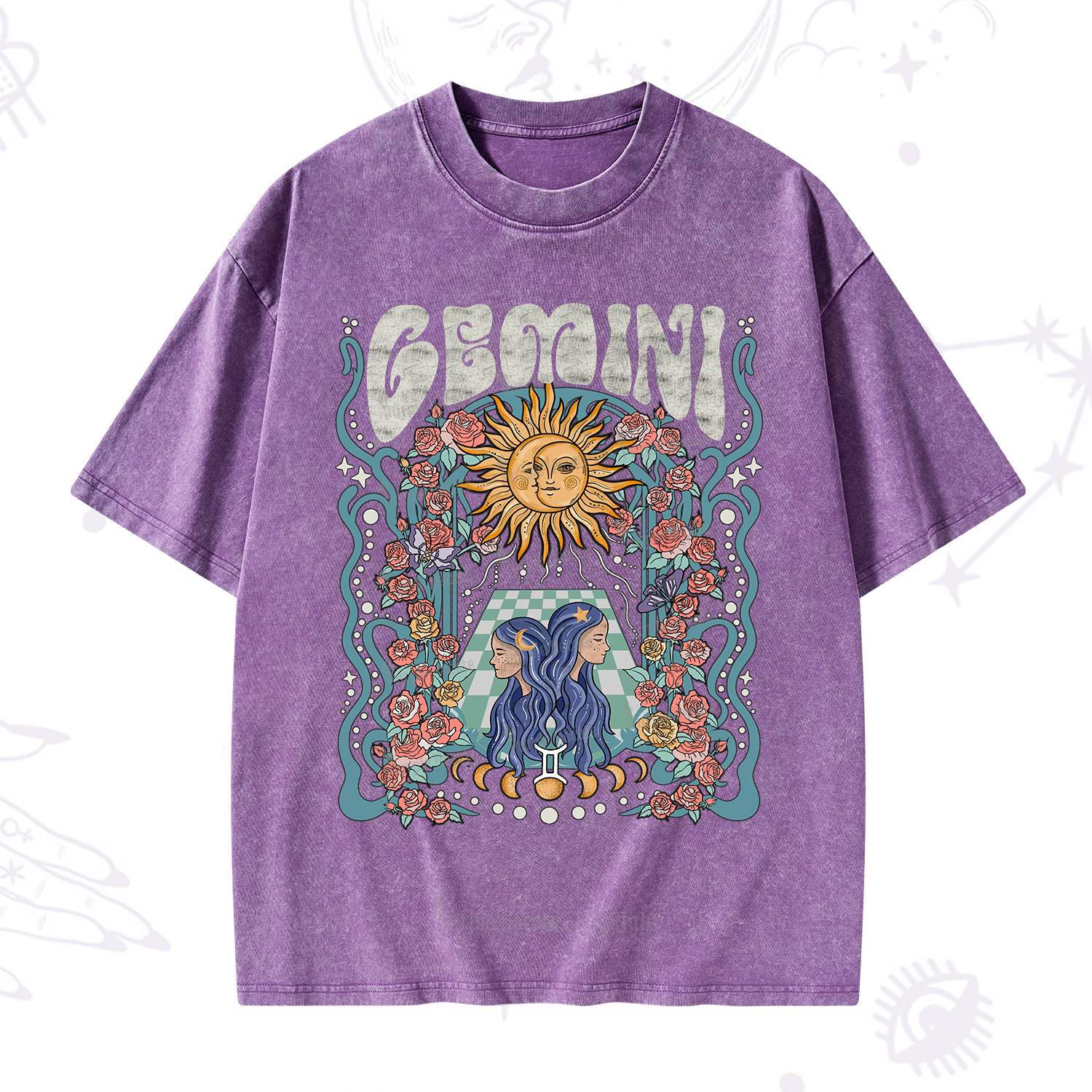 Purplehecate Gemini Spirit Zodiac Washed T-Shirt