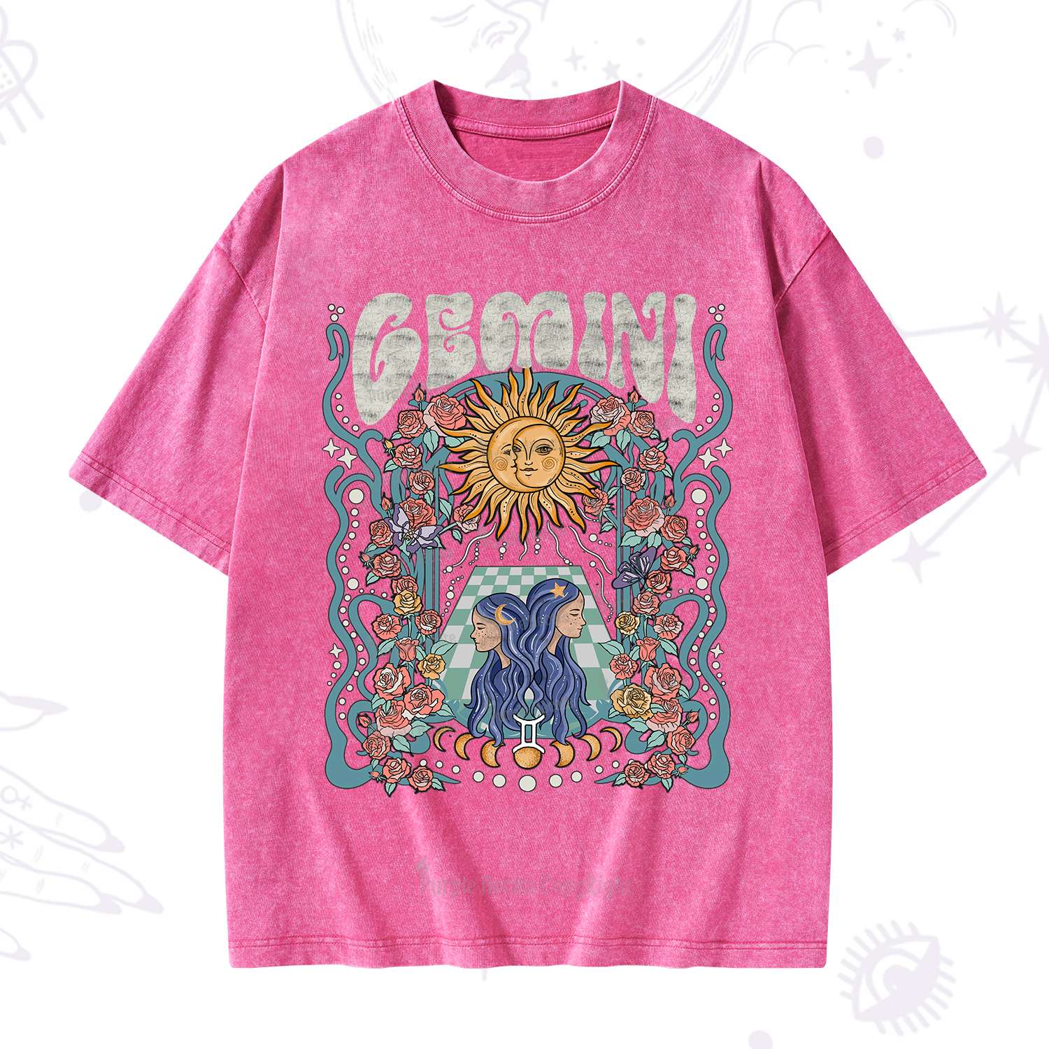 Purplehecate Gemini Spirit Zodiac Washed T-Shirt