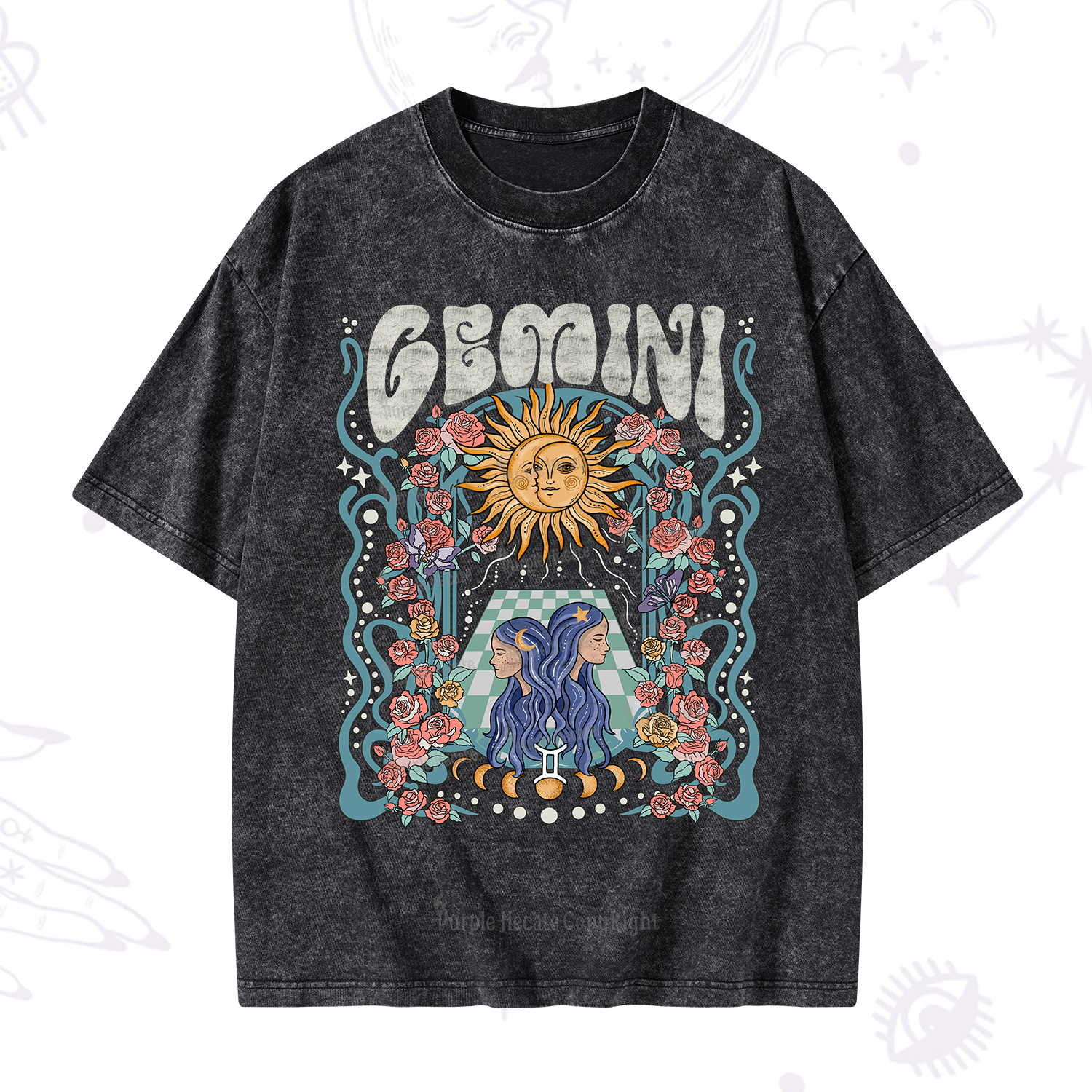 Purplehecate Gemini Spirit Zodiac Washed T-Shirt