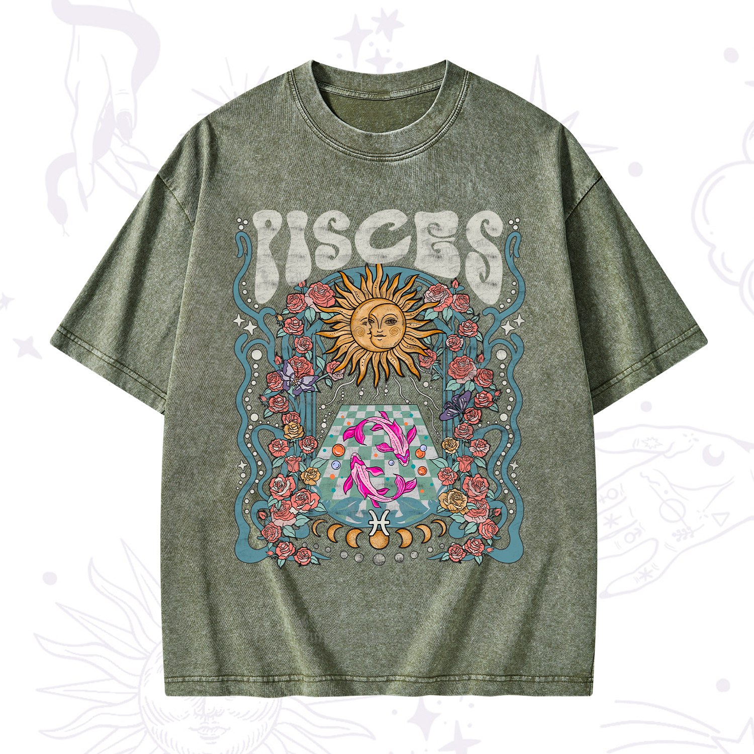 Purplehecate Pisces Spirit Zodiac Washed T-Shirt